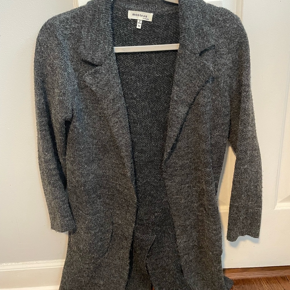 Grey blazer style long cardigan